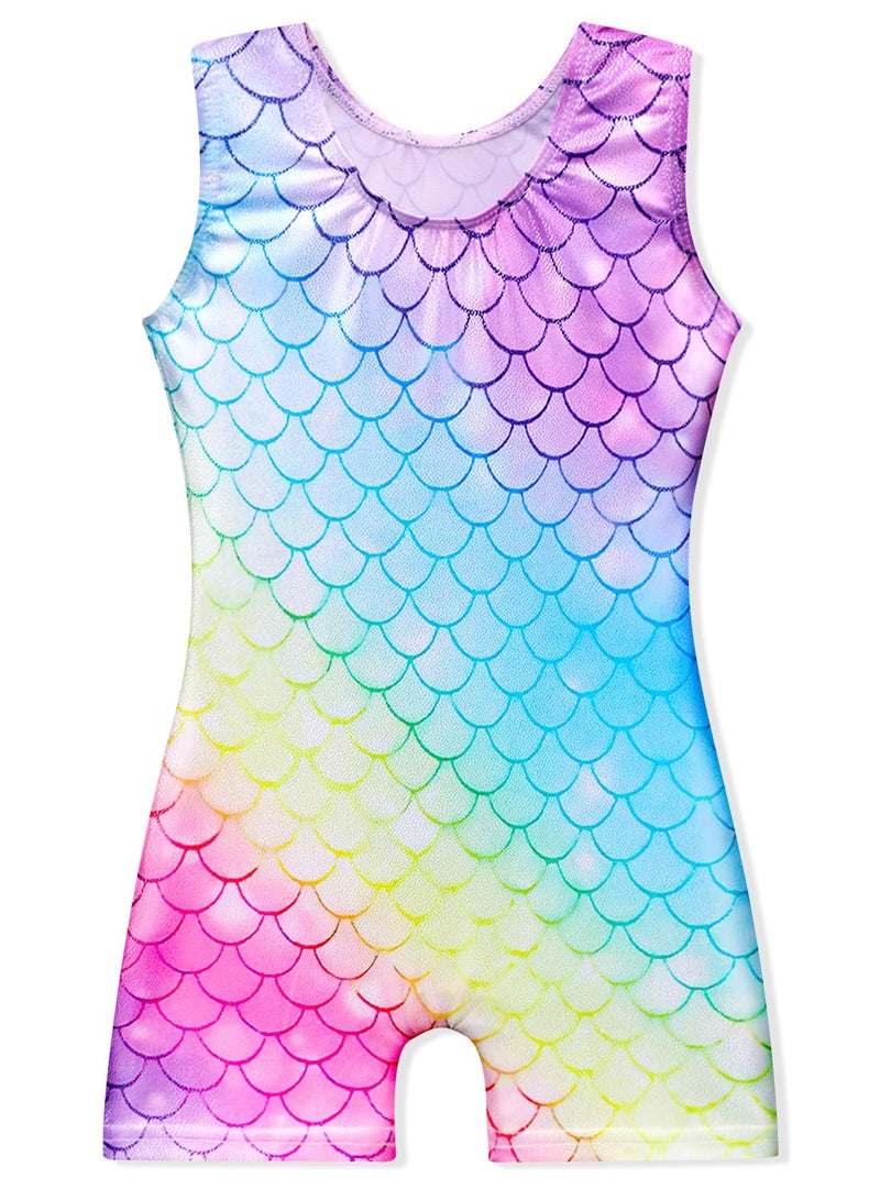 EQSJIU Mermaid Gymnastics Costume For Girls Rainbow Rangers Leotard With Shorts For Kids Size 6-7 Years Old Biketard Sparkly Rainbow Rangers - Image 2